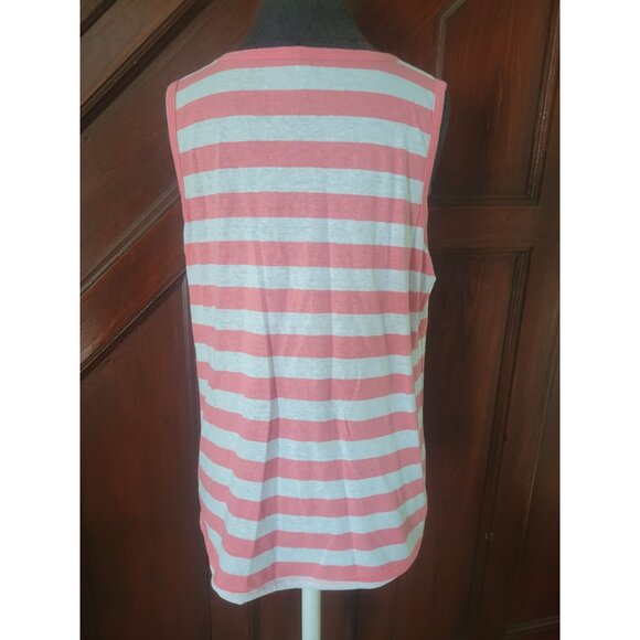 Talbots Plus 1X Coral & White Striped V-Neck Sleeveless Linen Top - Picture 2 of 7